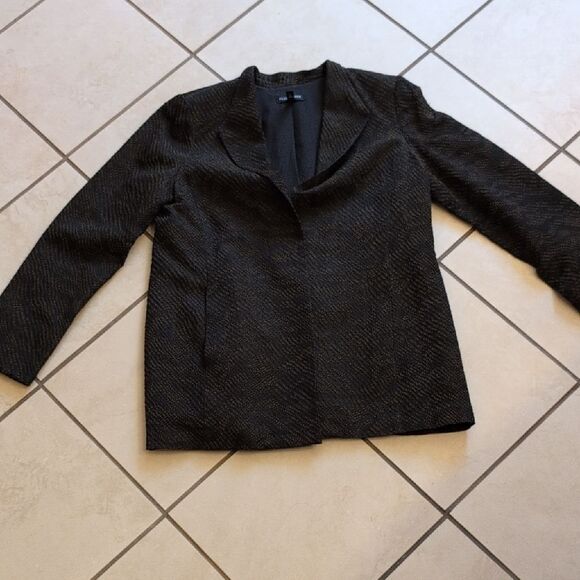 Eileen Fisher High Collar Jacket Silk Blend Jacquard Wave Size Brown Petite S - Picture 3 of 12